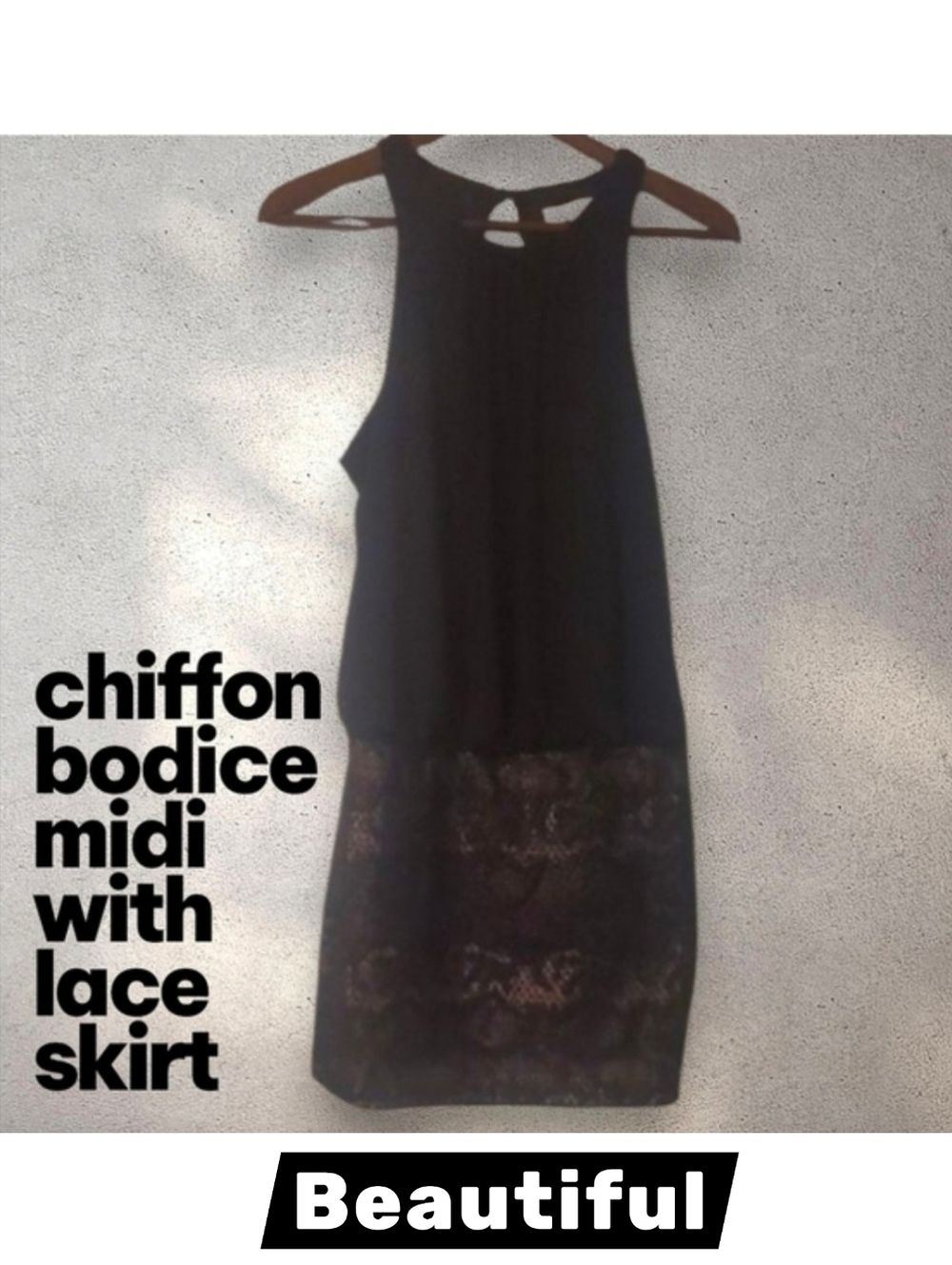 Aidan Mattox Dress Womens Size 4 Black chiffon bodice Midi With Lace Skirt